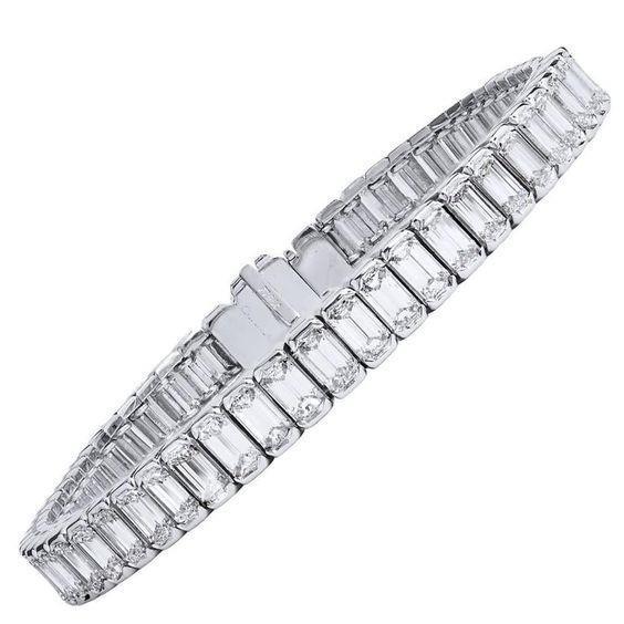 Bracelet Tennis Réel Diamant Blanc Taille Emeraude 21 Carats En Or Joaillerie Fine