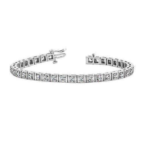 Bracelet Tennis Réel Diamant Coupe Ronde 4.44 Carats Serti De Griffes Or Blanc 14 Carats