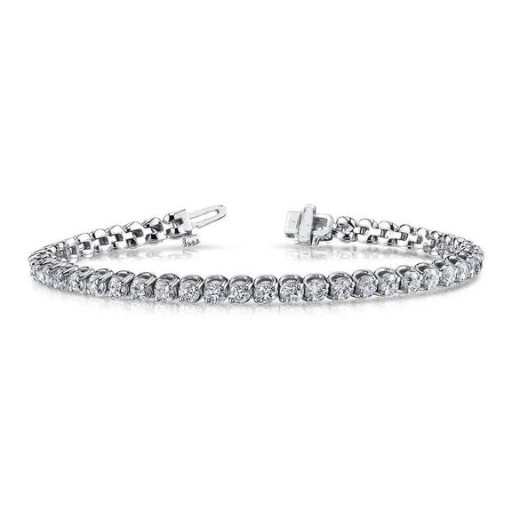 Bracelet Tennis Réel Diamant Coupe Ronde 6.75 Carats A Deux Griffes WG 14K