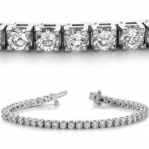 Bracelet Tennis Réel Diamant Coupe Ronde Etincelant En Or Blanc 6.90 Carats 14K