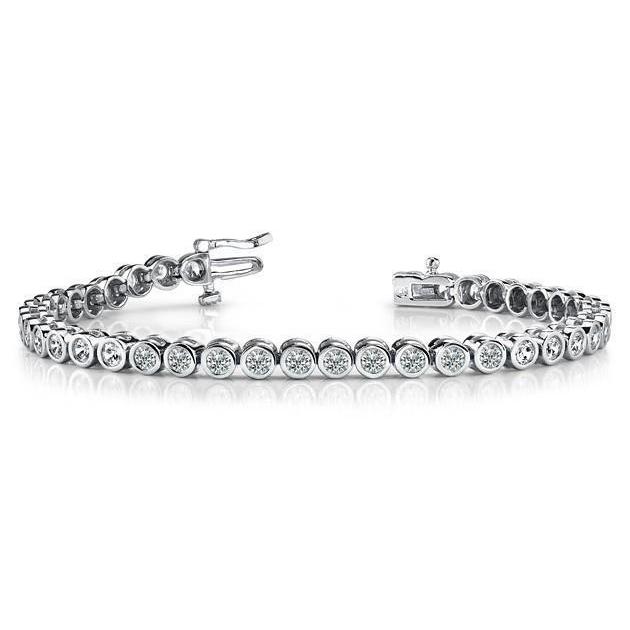 Bracelet Tennis Réel Diamant Coupe Ronde Serti Clos Or Blanc 4.80 Carats 14K