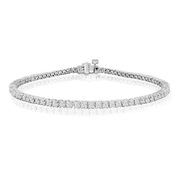 Bracelet Tennis Réel Diamant Etincelant Serti De Griffes En Or Blanc 4 Carats 14K