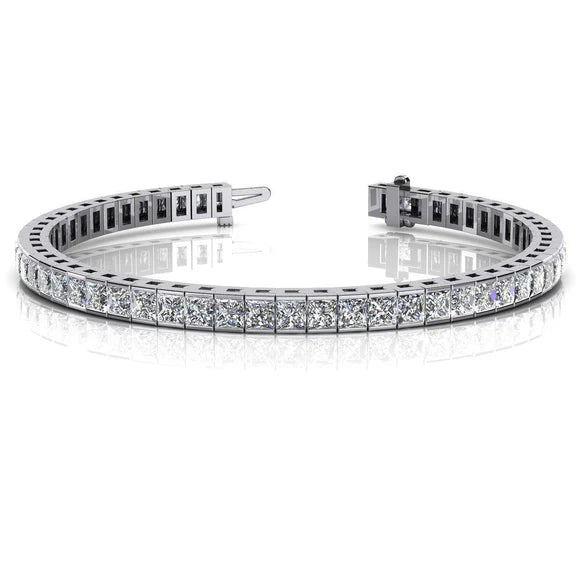 Bracelet Tennis Réel Diamant Princesse Or Blanc 14K Bijoux 11.20 Carats