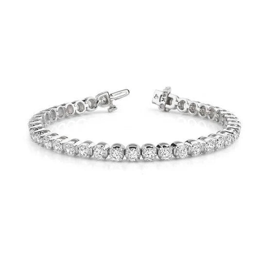 Bracelet Tennis Réel Diamant Rond Mousseux 7.60 Carats Or Blanc 14K