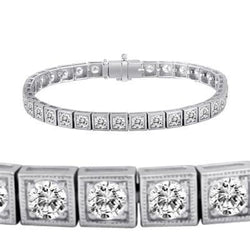 Bracelet Tennis Réel Diamant Rond Or Blanc 14K Femme Bijoux 3.50 Carats
