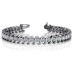 Bracelet Tennis Réel Diamant Rond Scintillant 5.40 Carats Or Blanc 14K