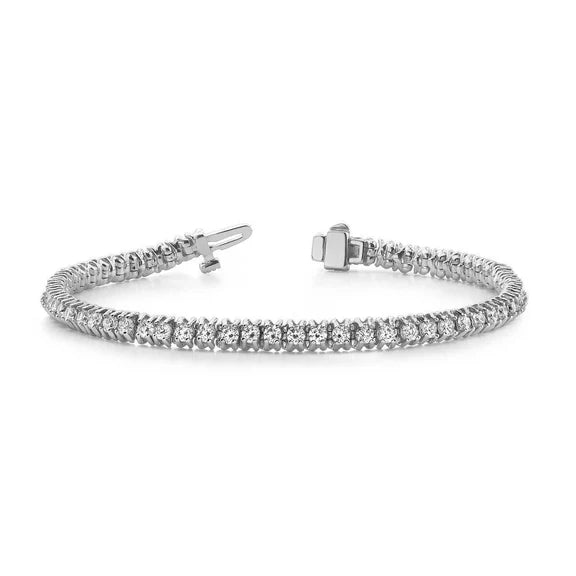 Bracelet Tennis Réel Diamant Rond Sertissage Griffe Or Blanc 4.35 Carats