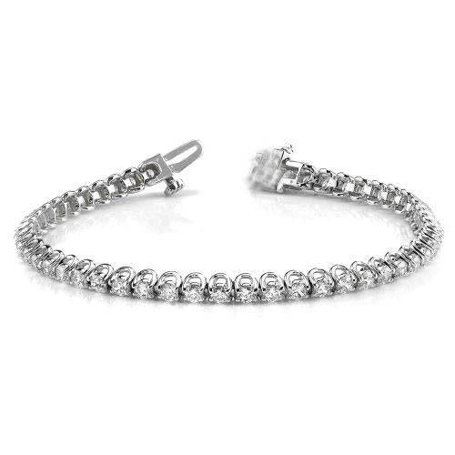 Bracelet Tennis Réel Diamant Rond Style U 5 Carats Or Blanc 14K