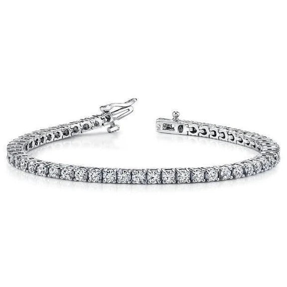 Bracelet Tennis Réel Diamant Rond Taille Brillant 7.42 Carats Or Blanc 14K