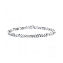 Bracelet Tennis Réel Diamant Serti Princesse 7 Carats Or Blanc 14k