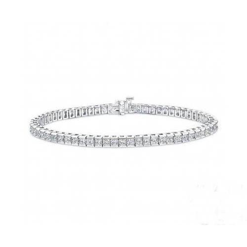 Bracelet Tennis Réel Diamant Serti Princesse 7 Carats Or Blanc 14k