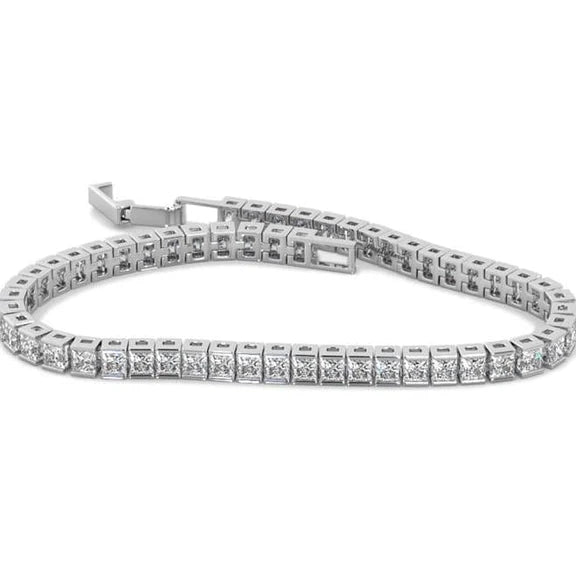 Bracelet Tennis Réel Diamants 7.50 Ct Serti Chaîne Princesse Or Blanc