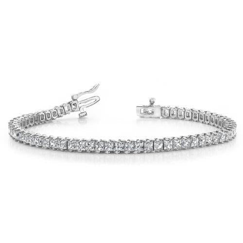 Bracelet Tennis Réel Diamants Or Blanc Taille Princesse Scintillant 7.20 Ct