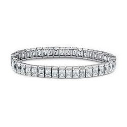 Bracelet Tennis Réel Diamants Sertis Lunette Emeraude 15.75 Ct