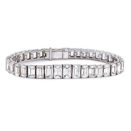 Bracelet Tennis Réel Diamants Taille Emeraude 10.50 Carats Or Blanc 14K Nouveau