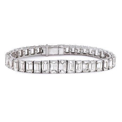 Bracelet Tennis Réel Diamants Taille Emeraude 10.50 Carats Or Blanc 14K Nouveau