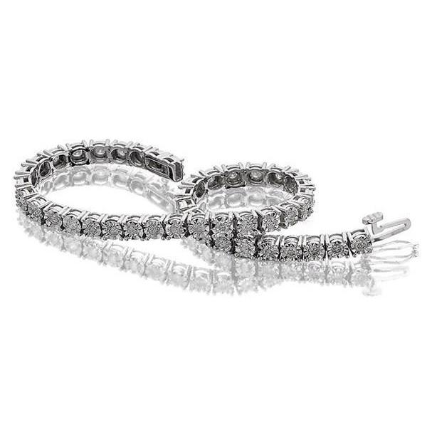 Bracelet Tennis Rond 8.10 Carats Or Blanc 14K Montage Taille Réel Diamant