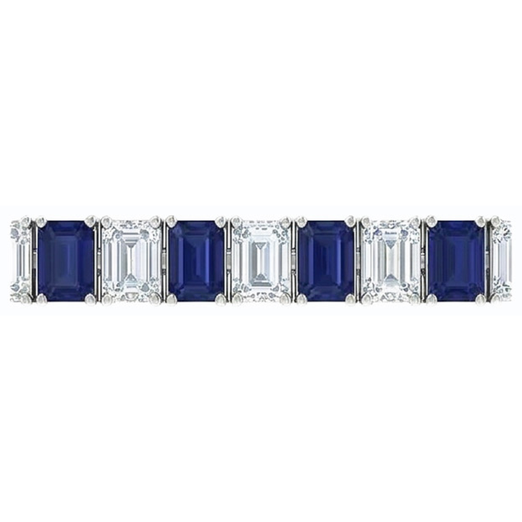 Bracelet Tennis Saphir Bleu Taille Emeraude 12 Carats Bijoux Neuf