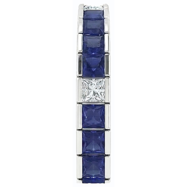 Bracelet Tennis Saphir Bleu Taille Princesse 25 Carats Or Blanc 14K