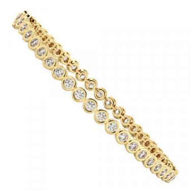 Bracelet Tennis Véritable Diamants Coupe Ronde 6.75 Carats Serti Clos YG