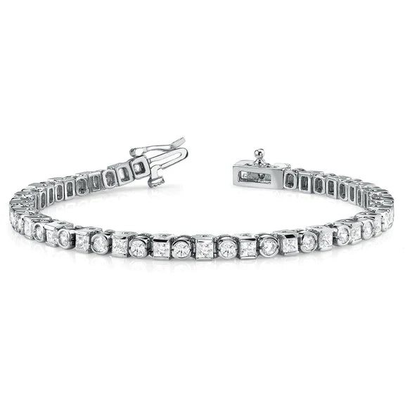 Bracelet Tennis Wg 14K 7.80 Carats Princesse Et Réel Diamants Taille Ronde