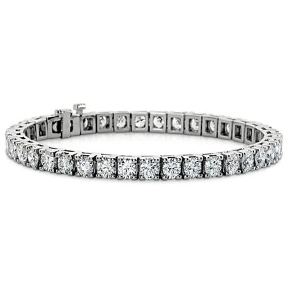 Bracelet Tennis à 10 Carats De Réel Diamants Ronds Brillants 14K D'Or Blanc