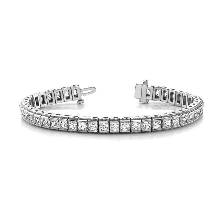 Bracelet Tennis à 10,50 Carats De Réel Diamants Princesses 14K D'Or Blanc