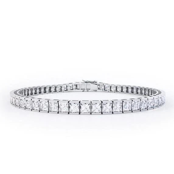 Bracelet Tennis à 11 Carats De Réel Diamants Princesses Étincelants 14K D'Or Blanc