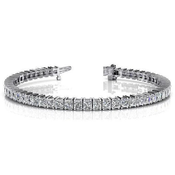 Bracelet Tennis à 11 Carats De Réel Diamants Princesses Étincelants 14K D'Or Blanc