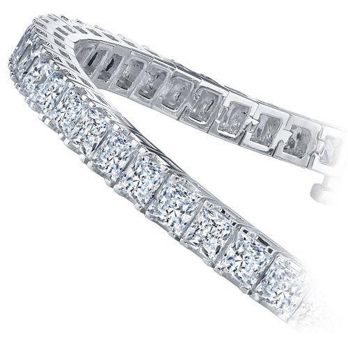 Bracelet Tennis à 13 Carats De Réel Diamants Princesses à 14K D'Or Blanc Solide
