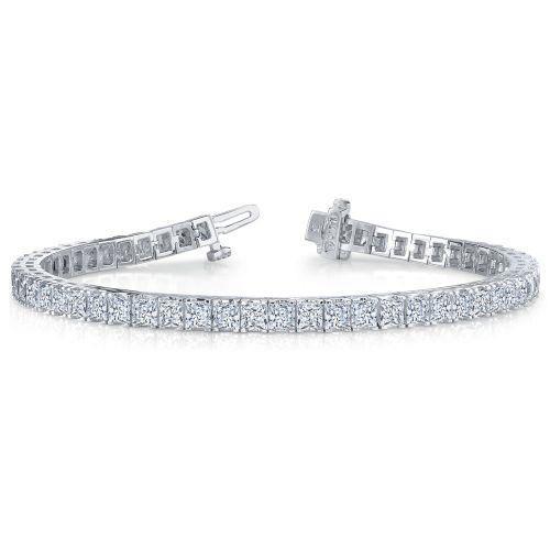 Bracelet Tennis à 13 Carats De Réel Diamants Princesses à 14K D'Or Blanc Solide