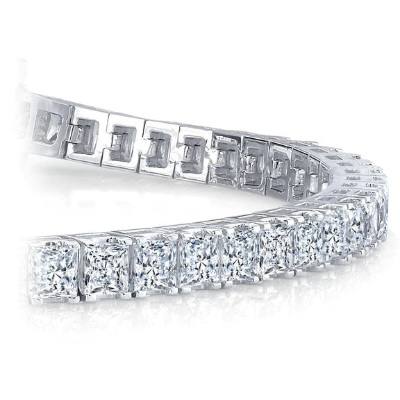 Bracelet Tennis à 13 Carats De Réel Diamants Princesses à 14K D'Or Blanc Solide
