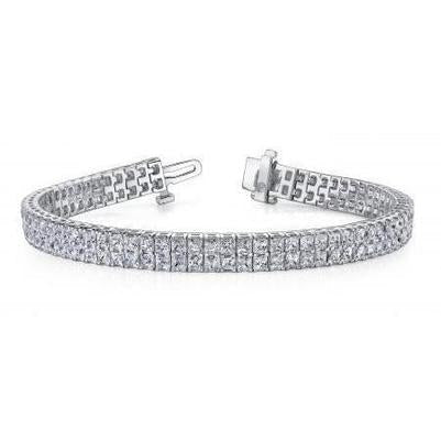 Bracelet Tennis à 14 Ct De Réel Diamants Princesses Brillants Et Étincelants 14K D'Or Blanc