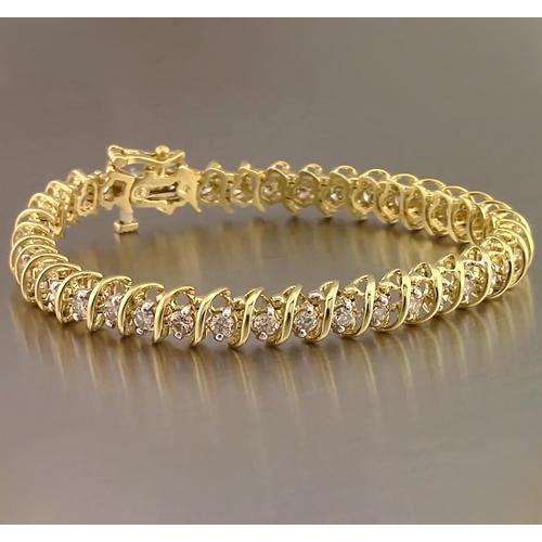 Bracelet Tennis à 4 Carats De Naturel Diamants Ronds 14K D'Or Jaune F Vs1