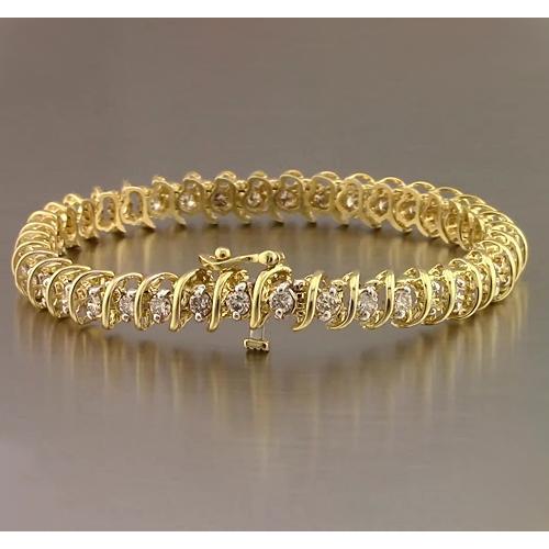 Bracelet Tennis à 4 Carats De Naturel Diamants Ronds 14K D'Or Jaune F Vs1