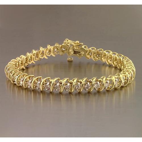 Bracelet Tennis à 4 Carats De Naturel Diamants Ronds 14K D'Or Jaune F Vs1