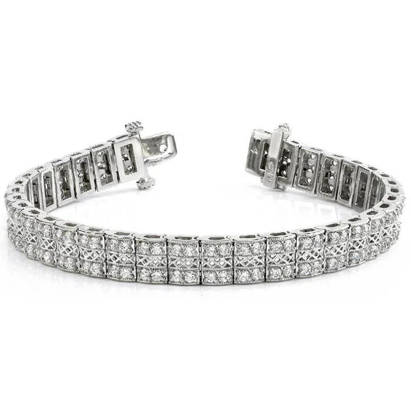 Bracelet Tennis à 4 Carats De Réel Diamants Ronds En Tapis 14K D'Or Blanc