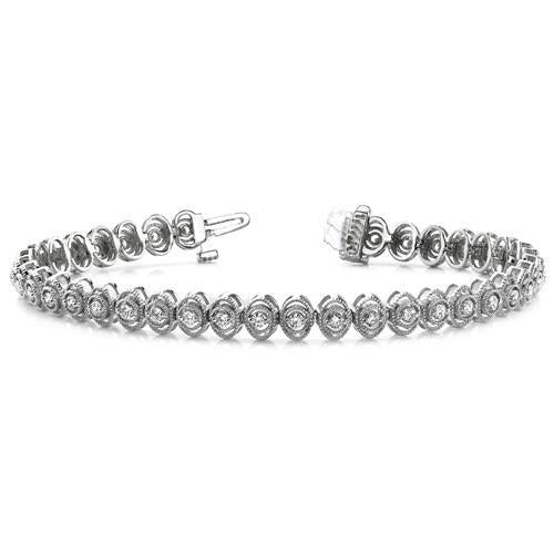 Bracelet Tennis à 4 Carats De Réel Diamants Ronds Et Petits 14K D'Or Blanc