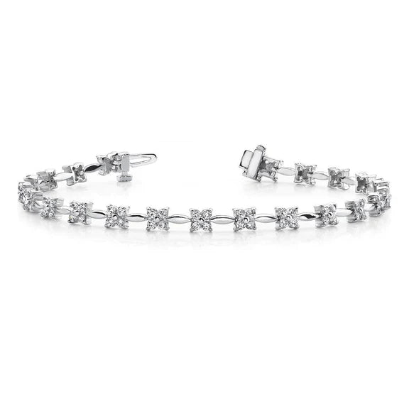 Bracelet Tennis à 4,40 Carats De Réel Diamants Fleurs Ronds 14K D'Or Blanc Pour Femme Avec Griffess