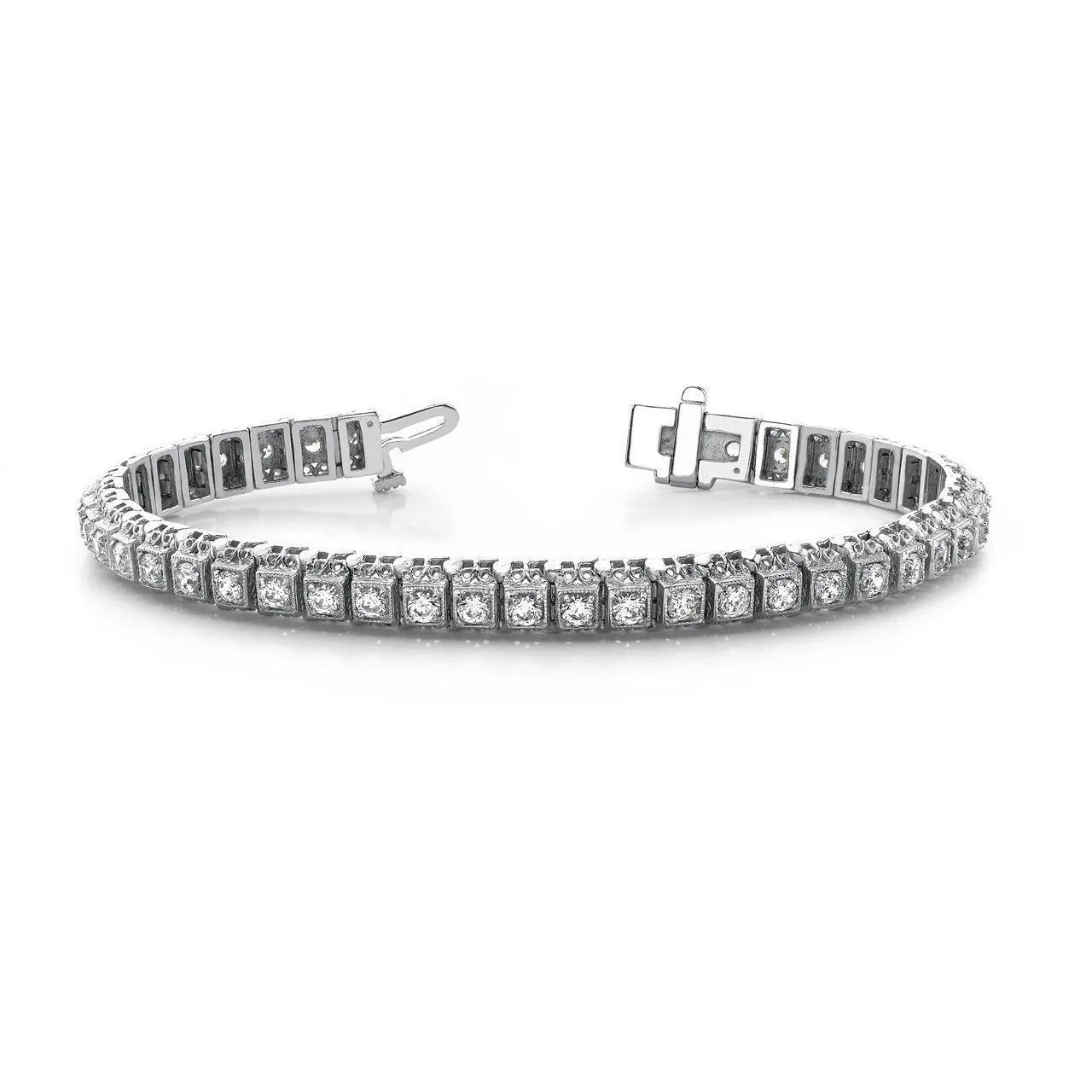 Bracelet Tennis à 4,40 Carats De Réel Diamants Ronds 14K D'Or Blanc