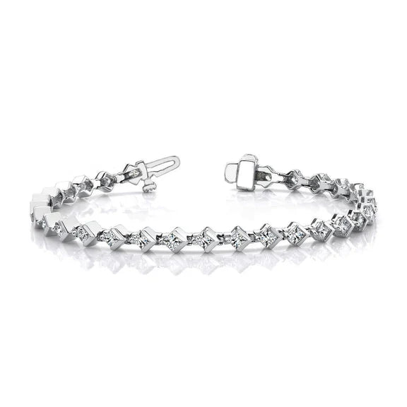 Bracelet Tennis à 4,50 Carats De Réel Diamants Princesses 14K D'Or Blanc