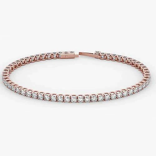 Bracelet Tennis à 5,90 Carats De Réel Diamants Ronds Étincelants Avec Griffe 14K D'Or Rose