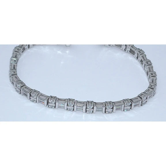 Bracelet Tennis à 7 Carats De Réel Diamants Rons Et Baguettes 14K D'Or Blanc