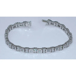 Bracelet Tennis à 7 Carats De Réel Diamants Rons Et Baguettes 14K D'Or Blanc