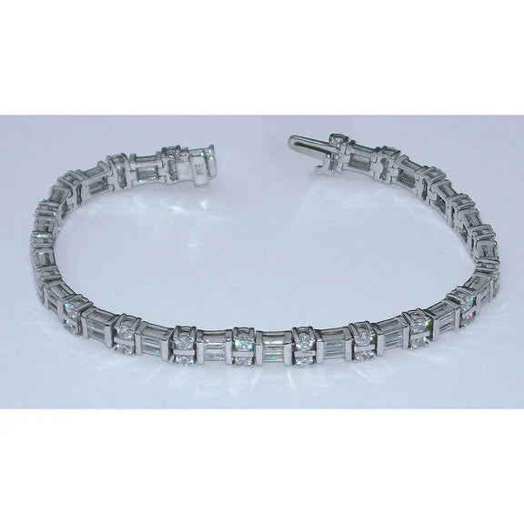 Bracelet Tennis à 7 Carats De Réel Diamants Rons Et Baguettes 14K D'Or Blanc