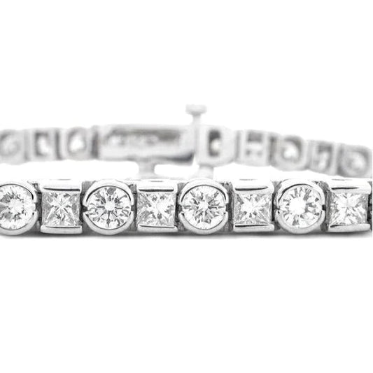 Bracelet Tennis à 7,5 Carats De Réel Diamants Ronds Et Princesses Bijoux En Or Blanc