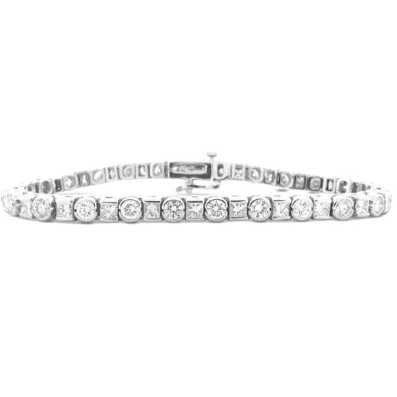 Bracelet Tennis à 7,5 Carats De Réel Diamants Ronds Et Princesses Bijoux En Or Blanc