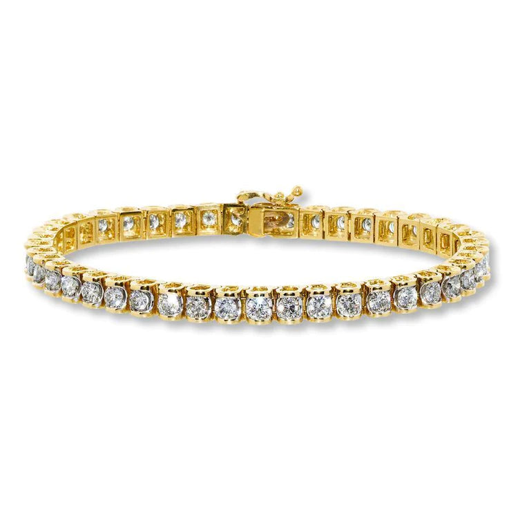 Bracelet Tennis à 8,60 Carats De Authentique Diamants Ronds Étincelants 14K D'Or Jaune