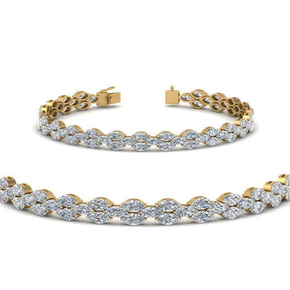Bracelet Tennis à 8,80 Ct De Réel Diamants Marquise 14K D'Or Jaune Solide