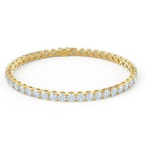 Bracelet Tennis à 9 Carats De Authentique Diamants Ronds 14K D'Or Jaune Nouveau